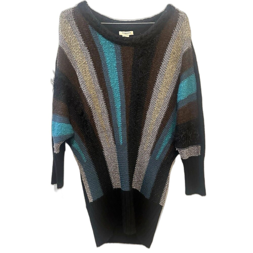 Vertigo Paris Mohair Blend Striped Sweater Size L Dolman Sleeve Boho Oversized